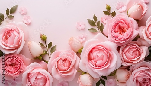 Delicate pink rose petals, pastel background, gentle floral bouquet