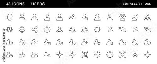 Users icon collection. Business people, team, community, members, profile, people group, user group and more. Editable stroke. Pixel Perfect. Grid base 32 x 32.