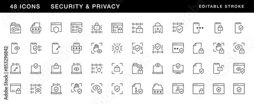 Security icon collection. Privacy icon set. Shield, password, user access, access control, passcode and more. Editable stroke. Pixel Perfect. Grid base 32 x 32.