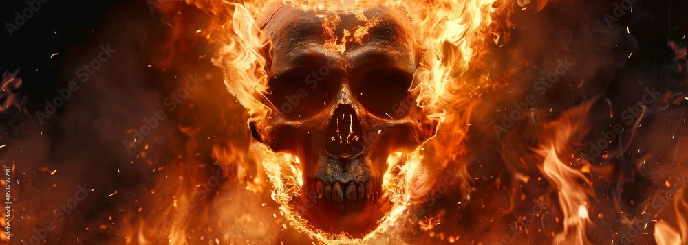 Burning skull in fire flame wallpaper background Burning skull in fire flame wallpaper background