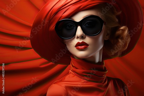 Fashionable woman in coat and sunglasses posing on pink background. Fashion woman cloth flyer design. Beauty, fashion.