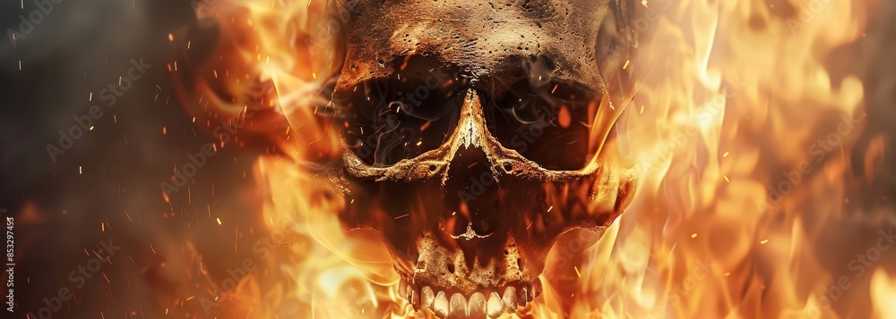 Burning skull in fire flame wallpaper background Burning skull in fire flame wallpaper background
