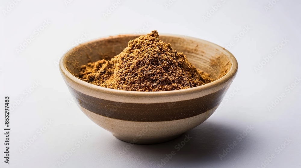 Brown Powder in a Striped Bowl Brown Powder in a Striped Bowl