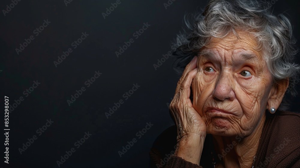 Elderly Woman Deep in Thought. Capture of an Elderly Woman Reflecting. AI Portrait of an Elderly Woman with a Thoughtful Expression. Close-up of an Elderly Face Against a Dark Background. AI Elderly Woman Deep in Thought. Capture of an Elderly Woman Reflecting. AI Portrait of an Elderly Woman with a Thoughtful Expression. Close-up of an Elderly Face Against a Dark Background. AI