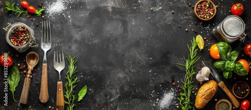 banner kitchen food blackboard retro fork knife menu drink eatery dinner cooking vintage background board ornament flatware template AI generated