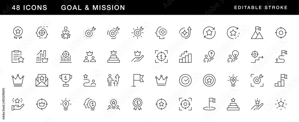 System Goals Icon Goal and mission icon collection. Core values, productivity, vision ...
