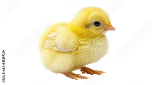 Little chicken, yellow chick newborn on white background photo