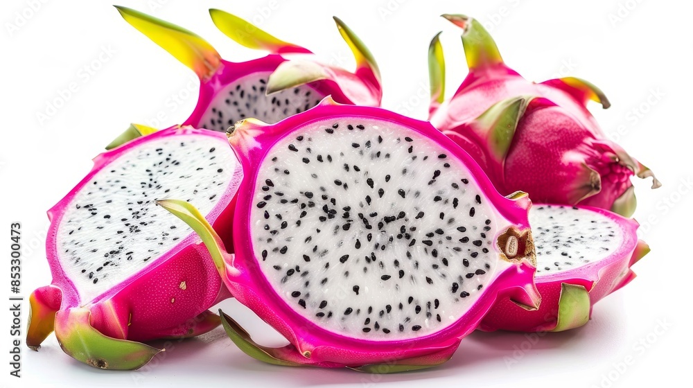 Dragon fruit whole and slice isolated on white wallpaper background
Dragon fruit whole and slice isolated on white wallpaper background