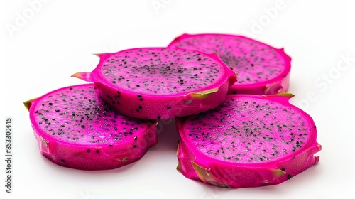 Dragon fruit whole and slice isolated on white wallpaper background 