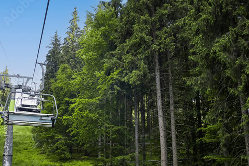 View of cableway in conifer...