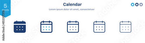 Calendar icon set. Date calendar vector icon ; Schedule icon symbol ; Event reminder, appointment icons