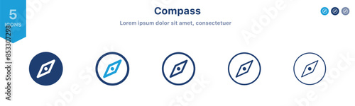 Compass icon set. arrow compass vector icon ; social media explore, discovery icons