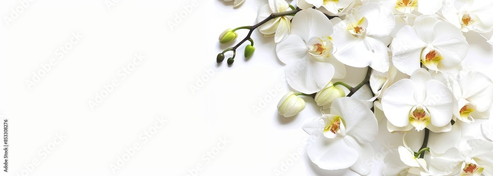 Obraz premium Flowers orchid branch floral isolated on white wallpaper background