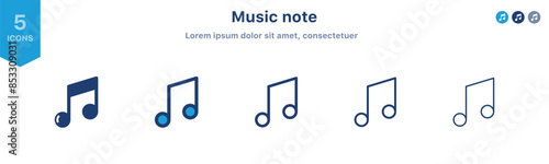 Music note icon symbol ; eight note vector icon in flat style