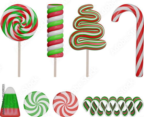 set of christmas candies. collection of christmas sweets 3d illustration