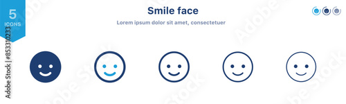 Smile emoticon or emoji ; Happy smiley face ; Cute smile line icon