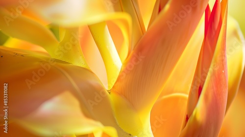 Wallpaper Mural Focused view of heliconia flower, gentle dusk light, macro shot, bold yellow and orange, detailed bracts.  Torontodigital.ca