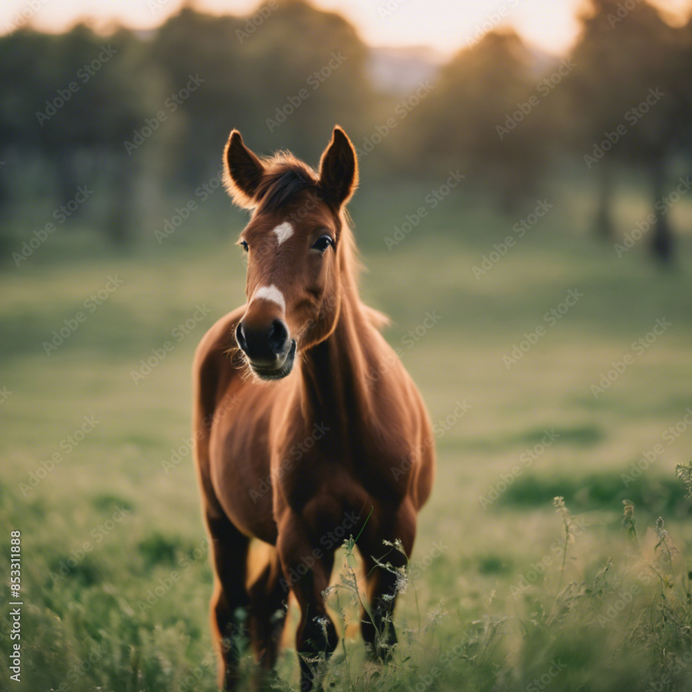 Obraz premium Grass Horse Green Brown Meadow Nature