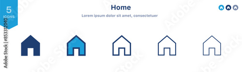 home icon set in flat style, house symbol homepage sign in filled, line, outline icon for ui apps and website