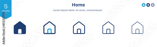 home icon set in flat style, house symbol homepage sign in filled, line, outline icon for ui apps and website