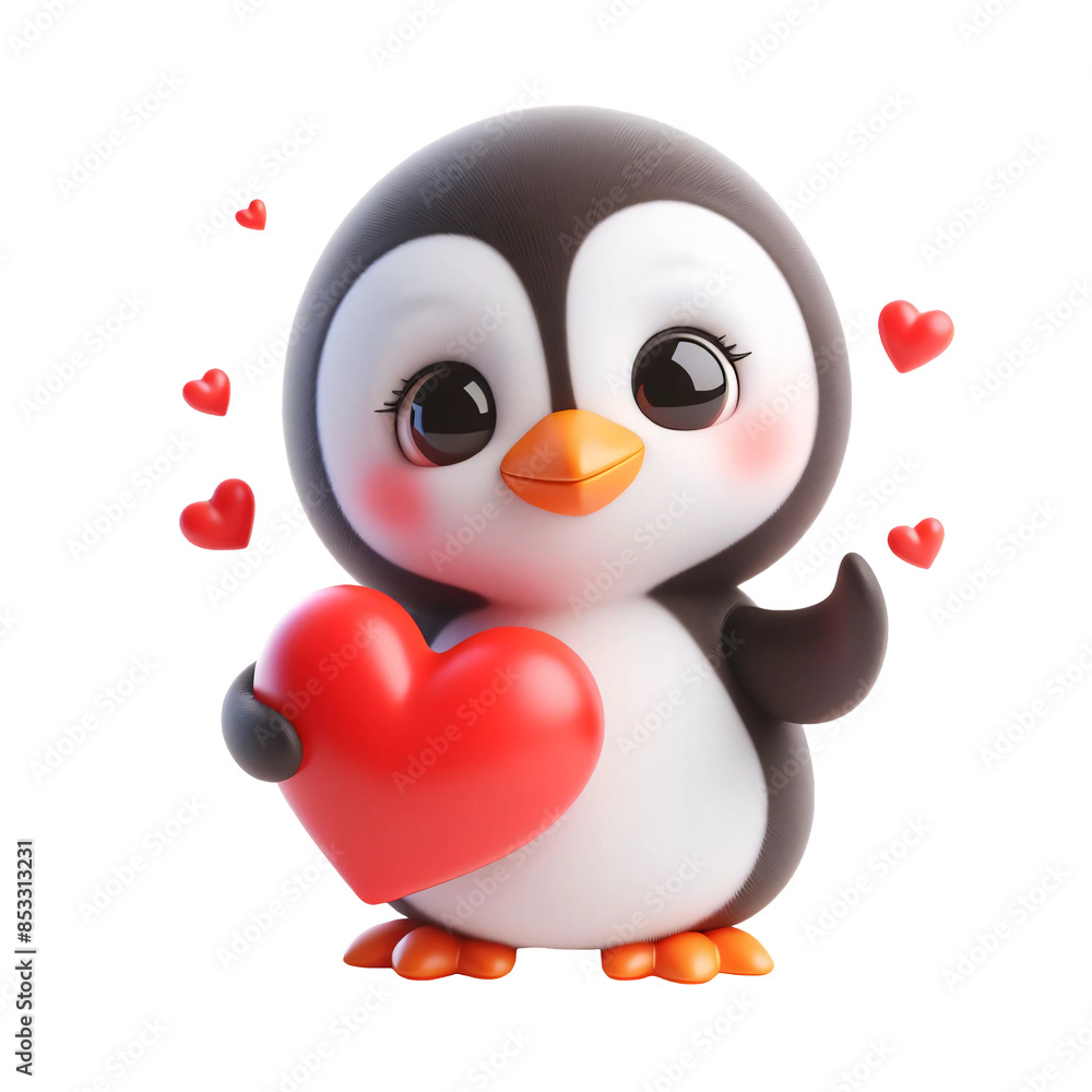 Fototapeta premium Cute 3D Funny Penguin Character on Transparent Background – Adorable Cartoon Design