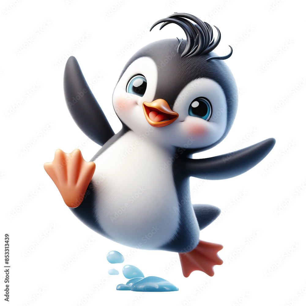 Fototapeta premium Cute king penguin black & white adorable polar cartoon artwork