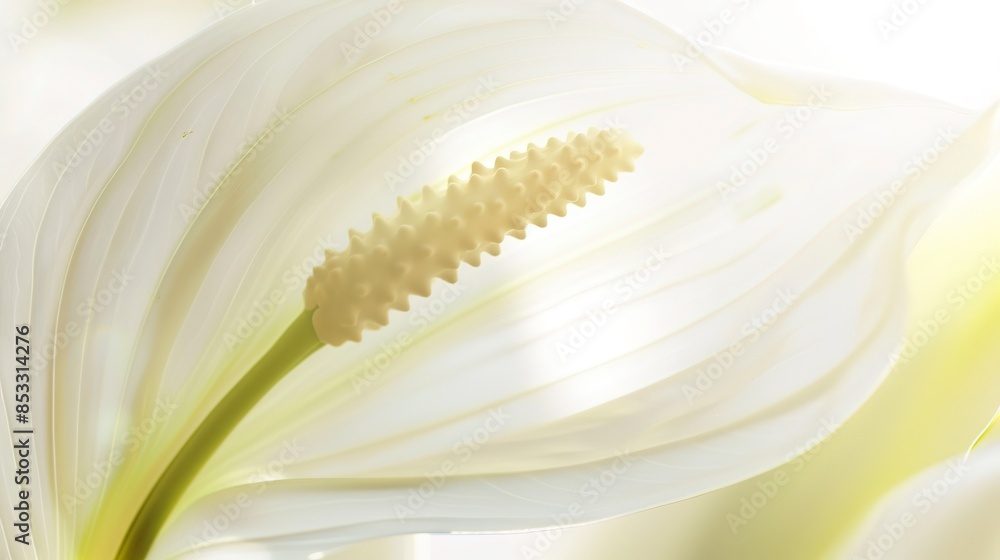 Close-up of peace lily bloom unfolding, bright sunlight, macro photography, pristine white, smooth edges. Close-up of peace lily bloom unfolding, bright sunlight, macro photography, pristine white, smooth edges.