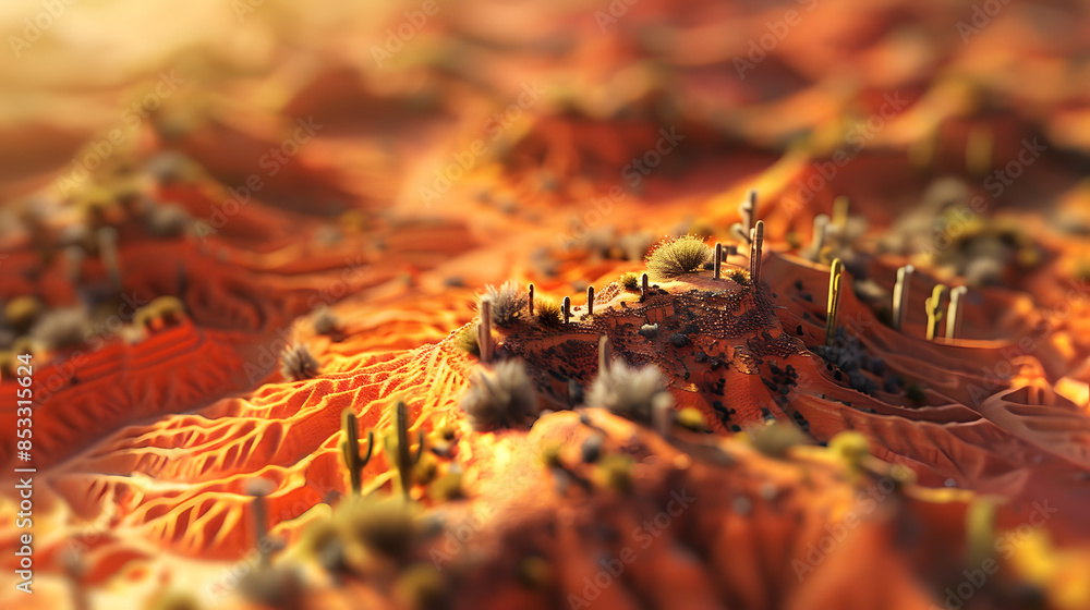 A desert scene with a bunch of cacti and a mountain in the background A desert scene with a bunch of cacti and a mountain in the background