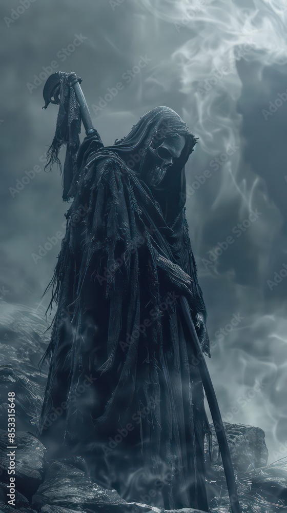 Grim reaper, death illustration of a scary, horror shot Grim reaper, death illustration of a scary, horror shot