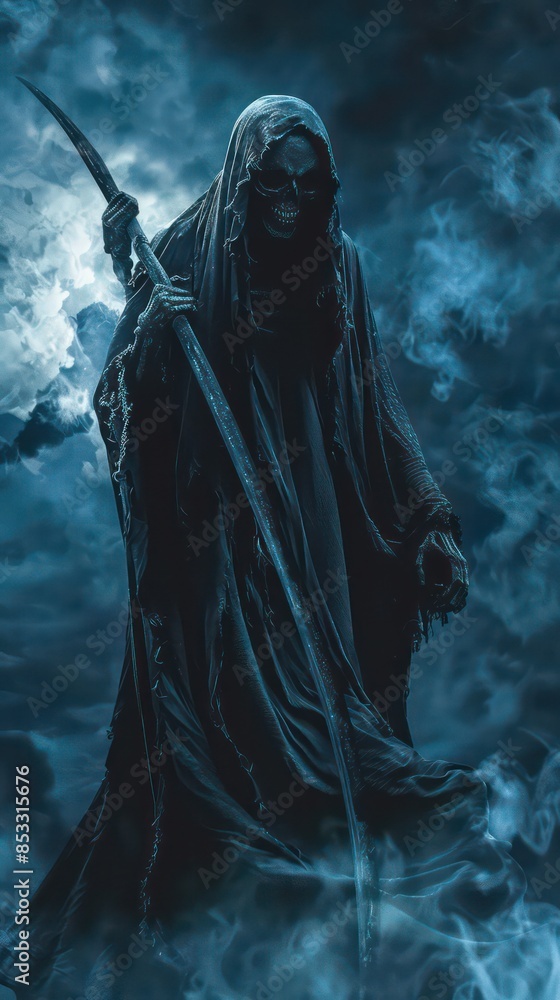 Grim reaper, death illustration of a scary, horror shot Grim reaper, death illustration of a scary, horror shot