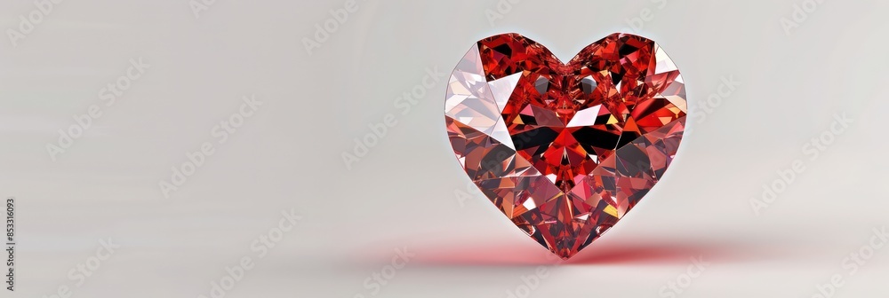 Red heart shaped diamond on white background Red heart shaped diamond on white background