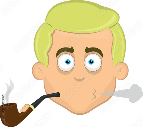 vector illustration face man cartoon blonde eyes smoking and exhaling pipe tobacco smoke