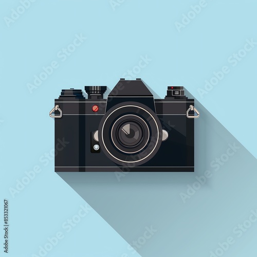 Minimalist camera icon, sharp edges, flat design, high contrast, perfect for photography applications