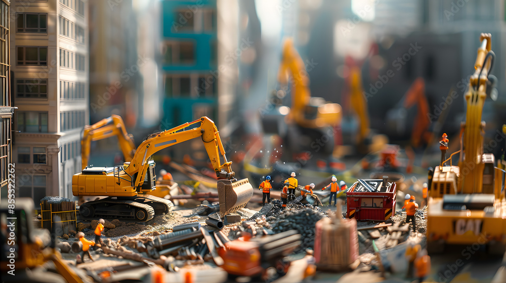 A group of construction workers are working on a project in a city A group of construction workers are working on a project in a city