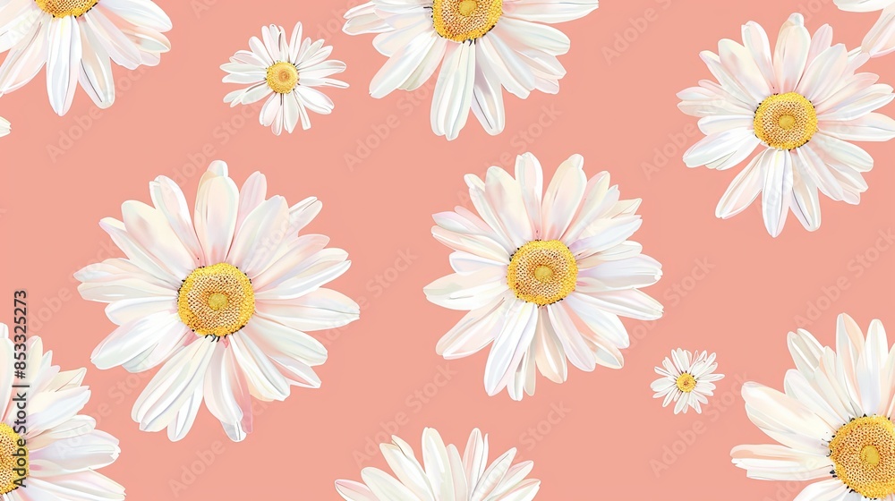 White daisies scattered on a soft pink background White daisies scattered on a soft pink background