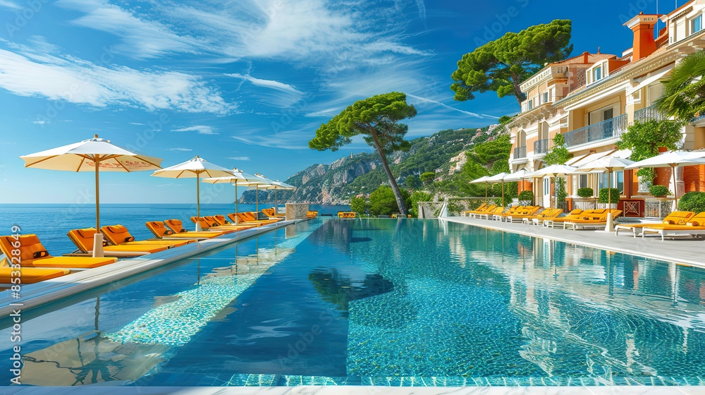 Luxurious Coastal Resort with Infinity Pool and Loungers