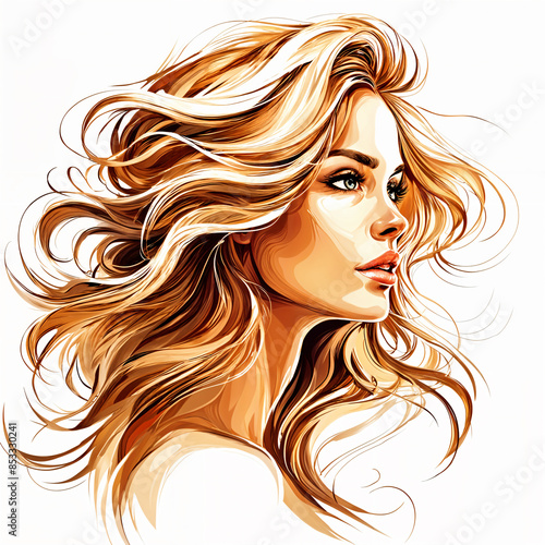 A woman with long, wavy blonde hair. She has a soft, serene expression and appears to be looking off to the side. Her hair is styled in loose waves that frame her face.