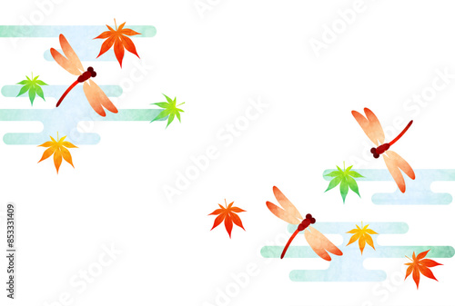 赤とんぼ、紅葉、残暑見舞い、イラスト、かわいい、横