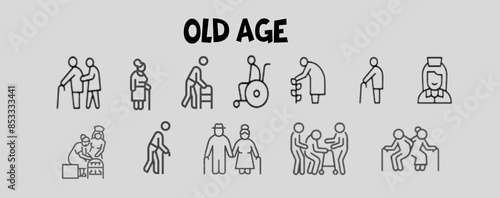 old age icons thin line 