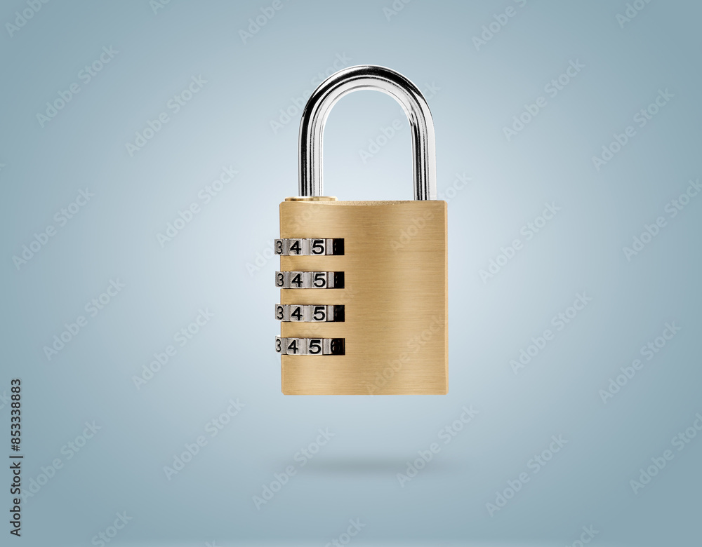 Combination padlock in air on color background Combination padlock in air on color background