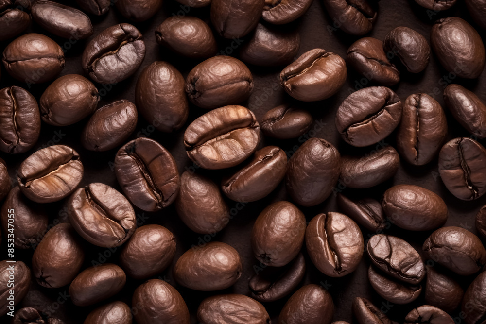 Obraz premium Close-Up of Roasted Coffee Beans on Dark Brown Background