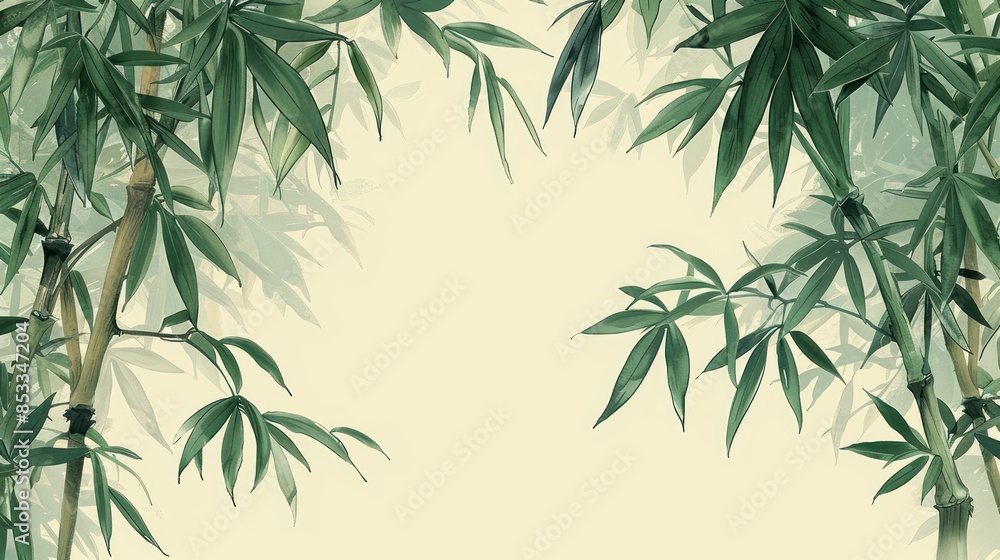 Fototapeta premium Muted green bamboo border with a flat design and repeating pattern.