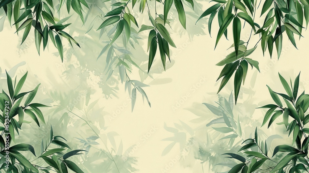 Fototapeta premium Repeating pattern of a bamboo border, illustrated in muted greens and flat design.