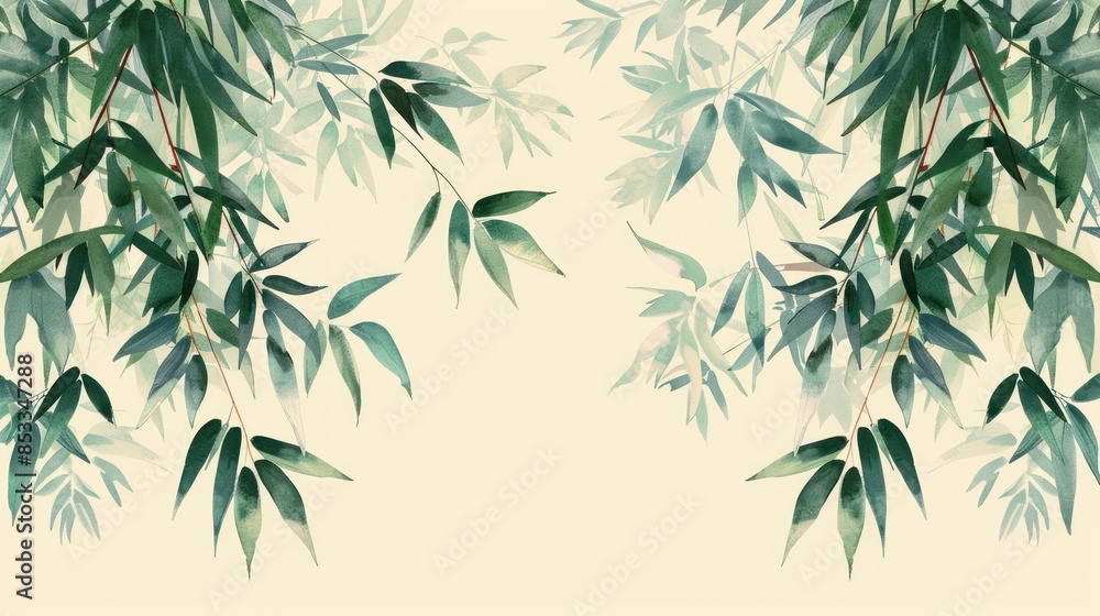 Bamboo border in muted greens and flat design, forming a repeating pattern. Bamboo border in muted greens and flat design, forming a repeating pattern.