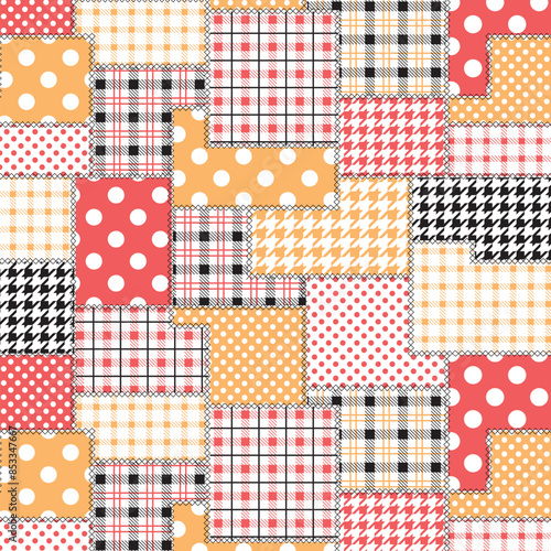 Square, plaid, polka dot, crowbar stitched patchwork pattern