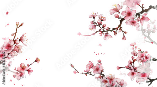 Pink blossom of a tree on white background