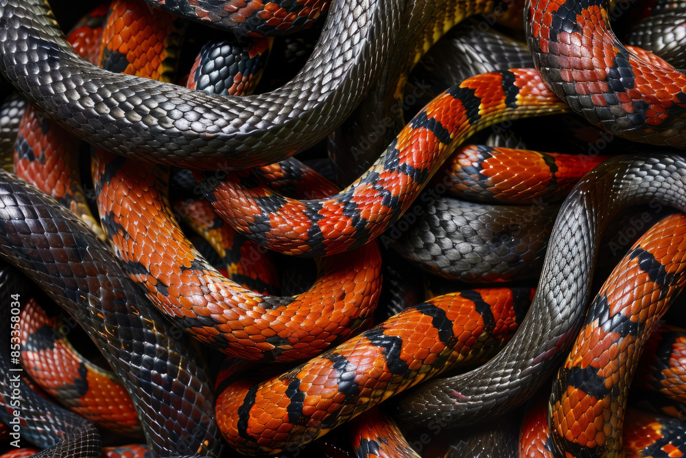 Fototapeta premium Close up of snakes tangled together. Chinese new year 2025 background. Year of the snake
