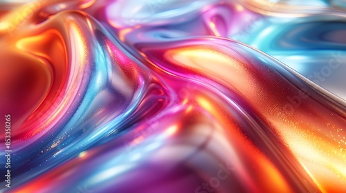 Mesmerizing Metallic Iridescent Flow Captivating Prismatic Light Refractions in Flowing Curves