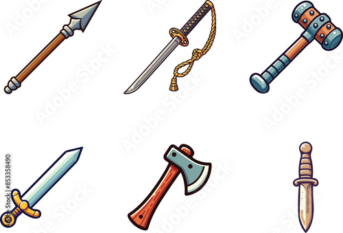 set collection cartoon melee weapon vector