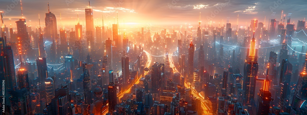 Obraz premium Futuristic Electric Grid Powering the Dawn of a New Civilization Glowing Energy Conduits